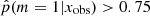 $ \hat p(m=1 | x_{\mathrm{obs}}) > 0.75 $