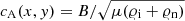 $ c_{\mathrm{A}}(x,y)=B/\sqrt{\mu(\varrho_{\mathrm{i}}+\varrho_{\mathrm{n}})} $