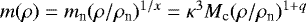 $m(\rho)= m_{\textrm{n}}(\rho/\rho_{\textrm{n}})^{1/x}= \kappa^3 M_{\textrm{c}} (\rho/\rho_{\textrm{n}})^{1&#x002B;q}$