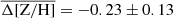 $ \overline{\Delta \mathrm{[Z/H]}} = -0.23 \pm 0.13 $