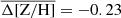 $ \overline{\Delta \mathrm{[Z/H]}} =-0.23 $