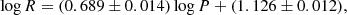 $$ \begin{aligned} \log R = (0.689 \pm 0.014) \log P + (1.126 \pm 0.012), \end{aligned} $$
