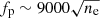 $ f_{\mathrm{p}} \sim 9000\sqrt{n_{\mathrm{e}}} $