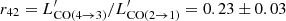 $ r_{42} =L^\prime_{\rm CO(4\rightarrow3)}/L^\prime_{\rm CO(2\rightarrow1)}={0.23\pm0.03} $