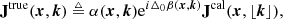 $$ \begin{aligned} \mathbf J ^\mathrm{true}(\boldsymbol{x}, \boldsymbol{k}) \triangleq \alpha (\boldsymbol{x}, \boldsymbol{k}) \mathrm{e}^{i \Delta _0\beta (\boldsymbol{x}, \boldsymbol{k})} \mathbf J ^\mathrm{cal}(\boldsymbol{x}, \lfloor {\boldsymbol{k}}\rfloor ), \end{aligned} $$