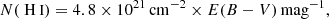$$ \begin{aligned} N({\text{H}}{\small {\text{I}}}) = 4.8 \times 10^{21}\,\mathrm{cm} ^{-2} \times E(B-V)\,\mathrm{mag} ^{-1}, \end{aligned} $$