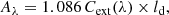 $$ \begin{aligned} A_{\lambda }=1.086\,C_{\rm ext}({\lambda })\times l_{\rm d}, \end{aligned} $$