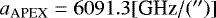 $a_{\textrm{APEX}}= 6091.3 [\textrm{GHz}/(&#x0027;&#x0027;)]$