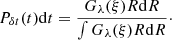 $$ \begin{aligned} P_{\delta t}(t) \mathrm{d}t= \frac{G_{\lambda }(\xi )R \mathrm{d}R}{\int G_{\lambda }(\xi ) R \mathrm{d}R}\cdot \end{aligned} $$