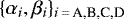$\{\alpha_i,\beta_i\}_{i\,{=}\,\textrm{A,B,C,D}}$