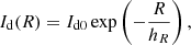$$ \begin{aligned} I_\mathrm{d} (R)=I_\mathrm{d0} \exp \left(-\frac{R}{h_R}\right), \end{aligned} $$