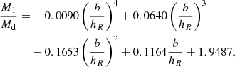$$ \begin{aligned} \frac{M_1}{M_\mathrm{d} }=&-0.0090\left(\frac{b}{h_R}\right)^4+0.0640\left(\frac{b}{h_R}\right)^3\nonumber \\&-0.1653\left(\frac{b}{h_R}\right)^2+0.1164\frac{b}{h_R}+1.9487,\end{aligned} $$
