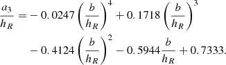 $$ \begin{aligned} \frac{a_3}{h_R}=&-0.0247\left(\frac{b}{h_R}\right)^4+0.1718\left(\frac{b}{h_R}\right)^3\nonumber \\&-0.4124\left(\frac{b}{h_R}\right)^2-0.5944\frac{b}{h_R}+0.7333. \end{aligned} $$