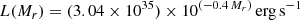 $$ \begin{aligned} L(M_r) = (3.04 \times 10^{35}) \times 10^{(-0.4\,M_r)}\,\mathrm{erg\,s^{-1}} \end{aligned} $$