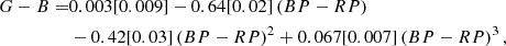 $$ \begin{aligned} {\begin{aligned} G - B = &0.003[0.009]-0.64[0.02]\,(BP-RP) \\&-0.42[0.03]\,(BP-RP)^2+0.067[0.007]\,(BP-RP)^3 \,, \end{aligned}} \end{aligned} $$