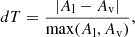 $$ \begin{aligned} dT = \frac{|A_{\rm l}-A_{\rm v}|}{\max (A_{\rm l},A_{\rm v})}, \end{aligned} $$