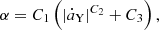 $$ \begin{aligned} \alpha = C_1\left(\left|\dot{a}_{\rm Y}\right|^{C_2}+C_3\right), \end{aligned} $$