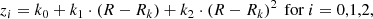 $$ \begin{aligned} z_i=k_0 + k_1\cdot \left(R-R_k\right) + k_2\cdot \left(R-R_k\right)^2~\mathrm{for}~i=0,1,2, \end{aligned} $$