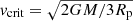 $ \mathit{v}_{\mathrm{crit}}=\sqrt{2GM/3R_{\mathrm{p}}} $