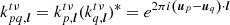 $$ \begin{aligned} k_{pq,{\boldsymbol{l}}}^{t\nu }&= k_{p,{\boldsymbol{l}}}^{t\nu }(k_{q,{\boldsymbol{l}}}^{t\nu })^* = e^{2\pi i \left({\boldsymbol{u}}_{p}-{\boldsymbol{u}}_{q}\right) \cdot {\boldsymbol{l}}} \end{aligned} $$
