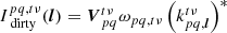 $$ \begin{aligned} I_{\text{ dirty}}^{pq,t\nu }({\boldsymbol{l}})&= {\boldsymbol{V}}_{pq}^{t\nu } \omega _{pq,t\nu } \left(k_{pq,{\boldsymbol{l}}}^{t\nu }\right)^*\end{aligned} $$