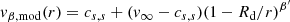 $$ \begin{aligned} { v}_{\beta ,\mathrm{mod}}(r)=c_{s,s}+({ v}_{\infty }-c_{s,s})(1-R_{\rm d}/r)^{\beta^\prime } \end{aligned} $$