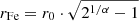 $ r_{\mathrm{Fe}} = r_0 \cdot \sqrt{2^{1/\alpha} -1} $