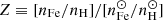 $ Z \equiv [n_{\mathrm{Fe}}/n_{\mathrm{H}}]/[n_{\mathrm{Fe}}^{\odot}/n_{\mathrm{H}}^{\odot}] $