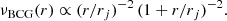 $$ \begin{aligned} \nu _{\mathrm{BCG} }(r) \propto (r/{r_{j}})^{-2} \, (1+r/{r_{j}})^{-2}. \end{aligned} $$