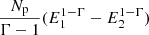 $ \frac{N_{\mathrm{p}}}{\Gamma-1}(E_1^{1-\Gamma} - E_2^{1-\Gamma}) $