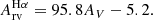 $$ \begin{aligned} A_{\rm rv}^{\mathrm{H}\alpha } = 95.8 A_{V} - 5.2. \end{aligned} $$