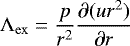 \begin{equation*} \Lambda_{\mathrm{ex}} = \frac{p}{r^2} \dfrac{\partial(ur^2)}{\partial r} \end{equation*}