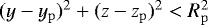 $(y - y_{\mathrm{p}})^2 &#x002B; (z - z_{\mathrm{p}})^2 < R_{\mathrm{p}}^2$