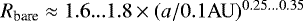 $R_{\textrm{bare}}\approx 1.6... 1.8 \times (a/0.1\rm{AU})^{0.25...0.35}$