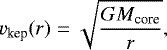 \begin{eqnarray*}v_{\textrm{kep}}(r) = \sqrt{\frac{GM_{\textrm{core}}}{r}}, \end{eqnarray*}