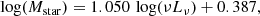 $$ \begin{aligned} \log (M_{\rm star}) = 1.050\,\log (\nu L_\nu ) + 0.387, \end{aligned} $$
