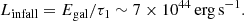 $$ \begin{aligned} L_{\rm infall} = E_{\rm gal}/\tau _1 \sim 7\times 10^{44}\,\mathrm{erg\,s}^{-1}. \end{aligned} $$