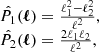 $$ \begin{aligned} \begin{array}{ll}&\hat{P_1}(\boldsymbol{\ell }) = \frac{\ell _1^2 - \ell _2^2}{\ell ^2}, \\&\hat{P_2}(\boldsymbol{\ell }) = \frac{2 \ell _1 \ell _2}{\ell ^2}, \end{array} \end{aligned} $$