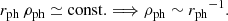 $$ \begin{aligned} r_{\rm ph} \, \rho _{\rm ph} \simeq \mathrm{const.} \Longrightarrow \rho _{\rm ph} \sim {r_{\rm ph}}^{-1}. \end{aligned} $$