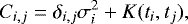 \begin{equation*}C_{i,j} = \delta_{i,j}\sigma_i^2 &#x002B; K(t_i, t_j), \end{equation*}