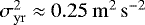 $\sigma_{\mathrm{yr}}^2\approx 0.25\ \mathrm{m}^2\,\mathrm{s}^{-2}$