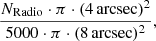 $$ \begin{aligned} \frac{N_{\rm Radio} \cdot \pi \cdot (4\, \mathrm{arcsec} )^{2}}{5000 \cdot \pi \cdot (8\, \mathrm{arcsec} )^{2}} , \end{aligned} $$