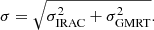 $$ \begin{aligned} \sigma = \sqrt{\sigma _{\rm IRAC}^{2} + \sigma _{\rm GMRT}^{2}} . \end{aligned} $$