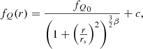 $$ \begin{aligned} f_{Q}(r) = \frac{{f_{Q}}_0}{{\left(1+{\left(\frac{r}{r_{s}}\right)}^2\right)}^{\frac{3}{2}\beta }} + c, \end{aligned} $$