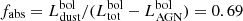 $ f_\mathrm{abs} = L_\mathrm{dust}^\mathrm{bol}/ (L_\mathrm{tot}^\mathrm{bol} - L_\mathrm{AGN}^\mathrm{bol})= 0.69 $