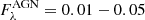 $ F^{\rm AGN}_\lambda = 0.01-0.05 $