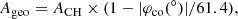 $$ \begin{aligned} A_{\mathrm{geo} }=A_{\rm CH} \times (1-|\varphi _{\rm co}(^{\circ })|/61.4), \end{aligned} $$
