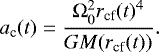 \begin{align*} a_{\textrm{c}}(t) = \dfrac{\Omega_0^2 r_{\textrm{cf}}(t)^4}{G M(r_{\textrm{cf}}(t))}.\end{align*}