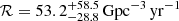 $ \mathcal{R} = 53.2^{+58.5}_{-28.8} \, \mathrm{Gpc^{-3}\, yr^{-1}} $