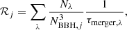 $$ \begin{aligned} \mathcal{R} _j = \sum _{\lambda } \frac{N_{\lambda }}{N_{\mathrm{BBH},j}^3} \frac{1}{\tau _{\mathrm{merger},\lambda }}, \end{aligned} $$